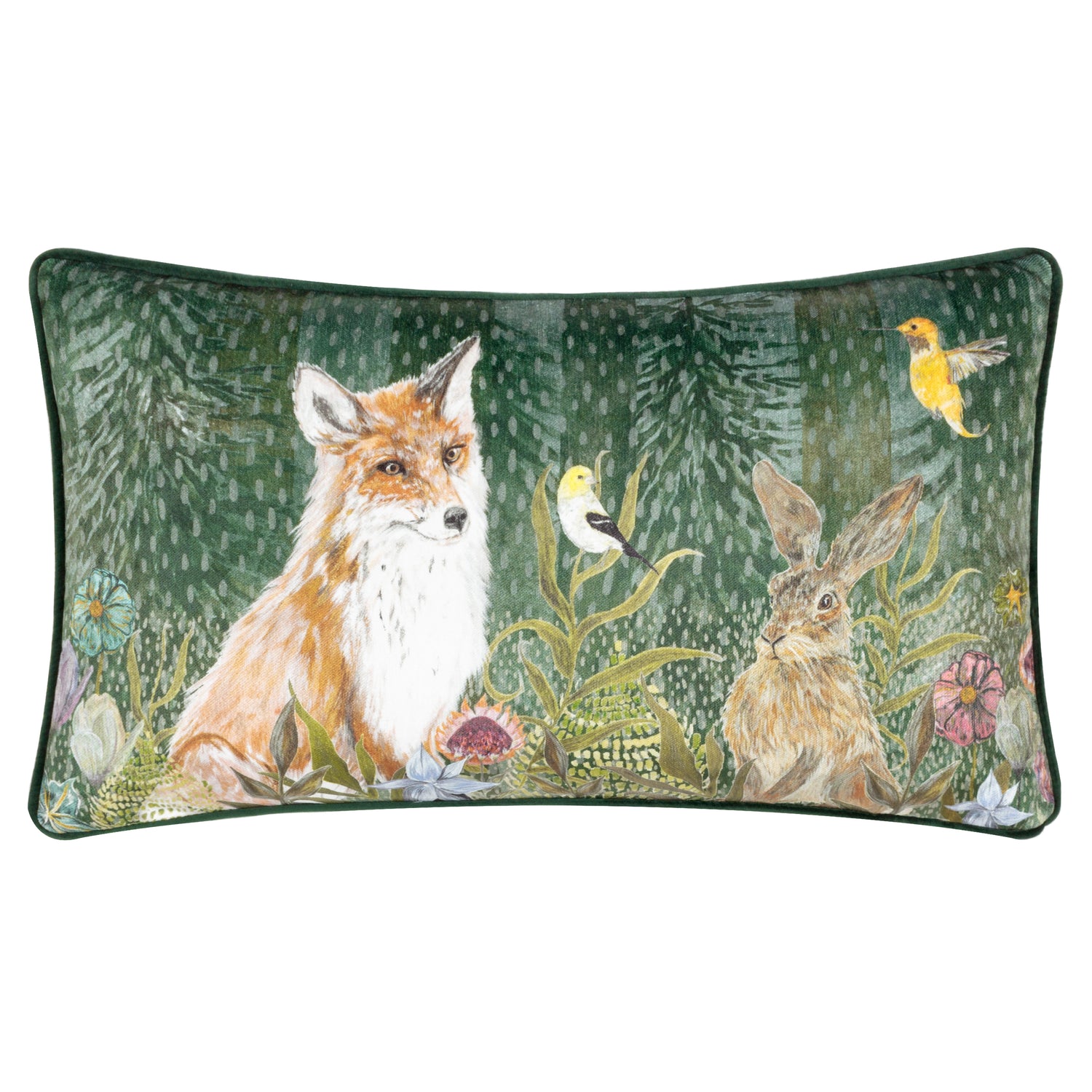 Meadow Bloom Wilds Chenille Piped Filled Cushion 30cm x 50cm Dark Emerald