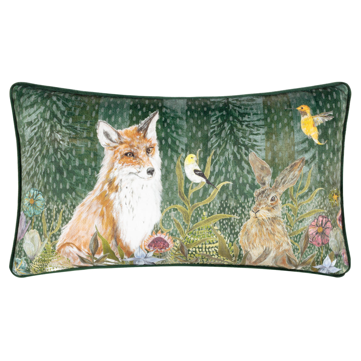 Meadow Bloom Wilds Chenille Piped Filled Cushion 30cm x 50cm Dark Emerald