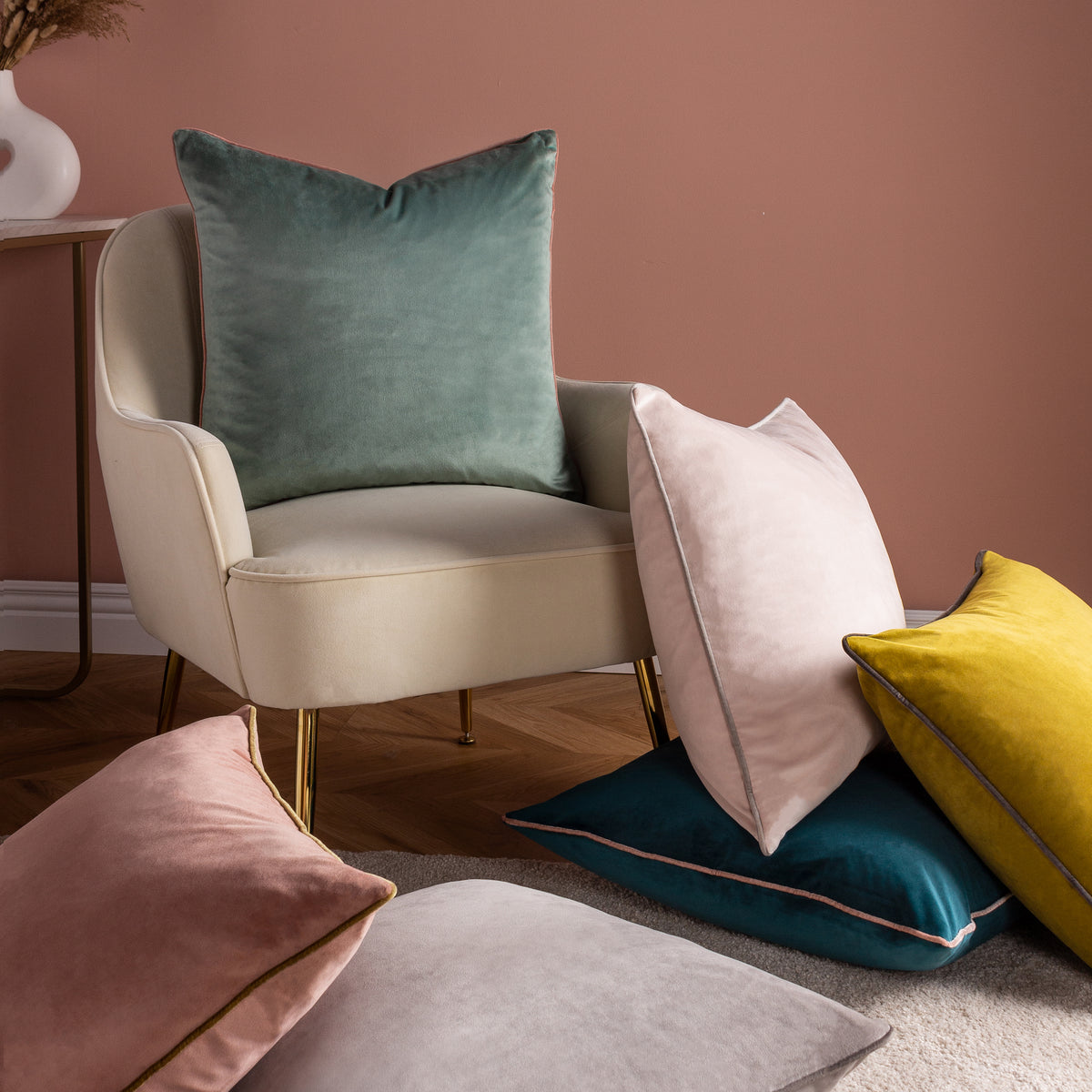 Paoletti Meridian Velvet Filled Cushion 55cm x 55cm Blush Gold