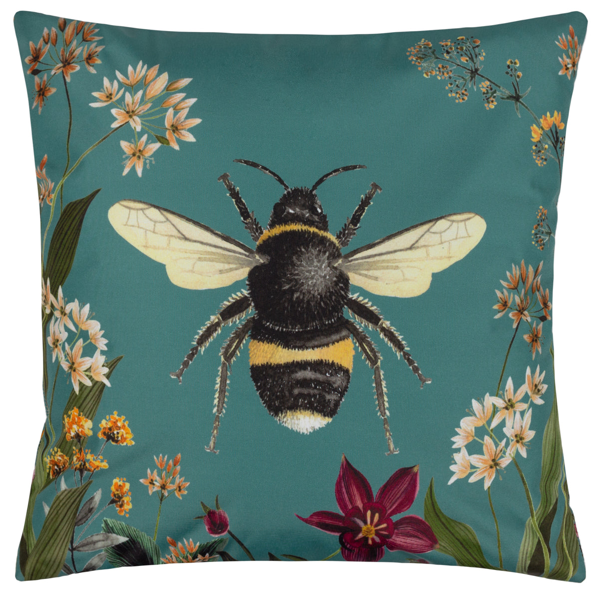 Midnight Garden Bee Outdoor Filled Cushion 43cm x 43cm Teal