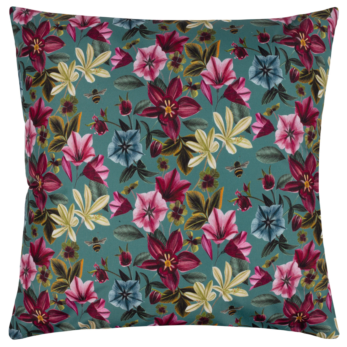 Midnight Garden Bee Outdoor Filled Cushion 43cm x 43cm Teal