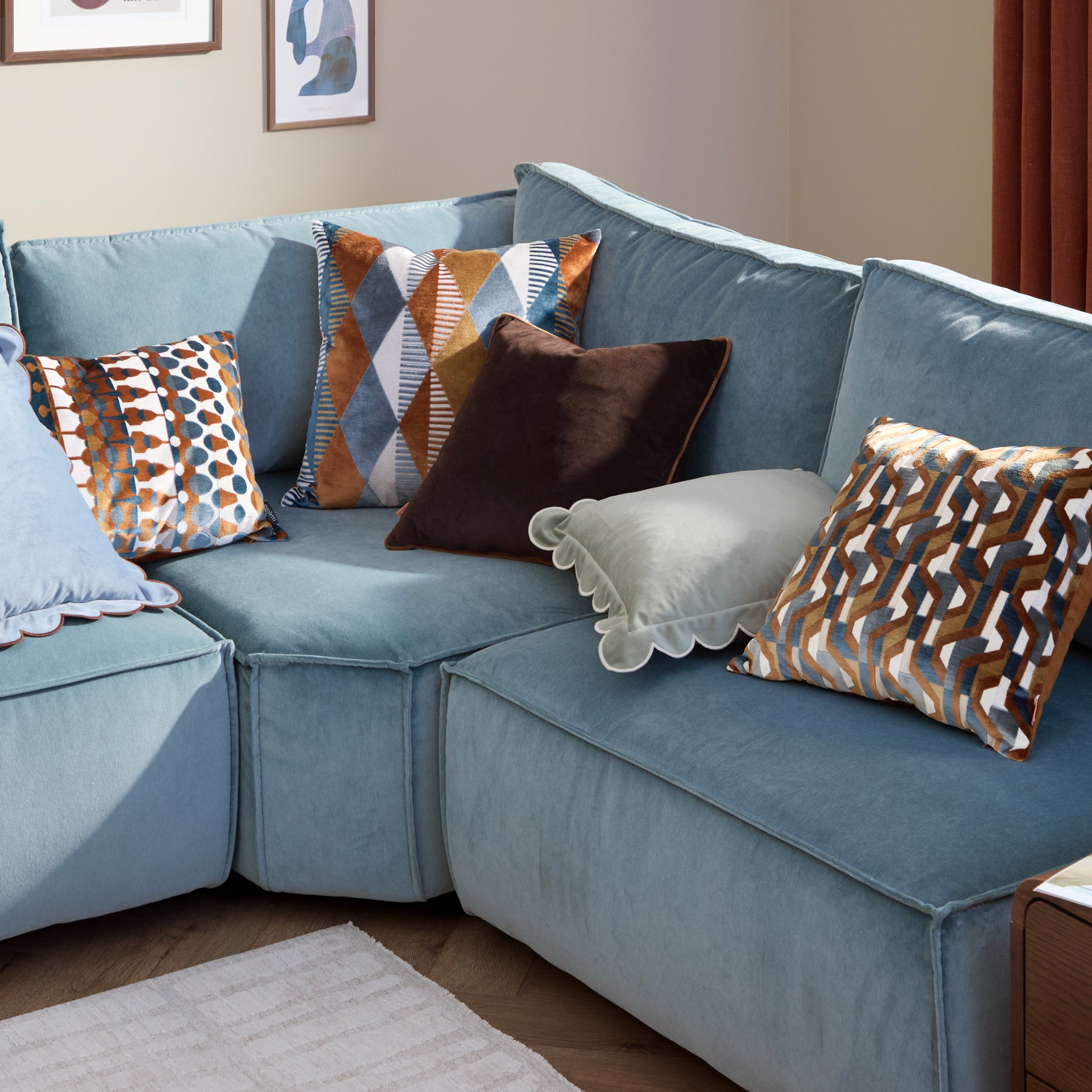 Furn Metro Harlequin Velvet 50cm x 50cm Filled Cushion Ginger