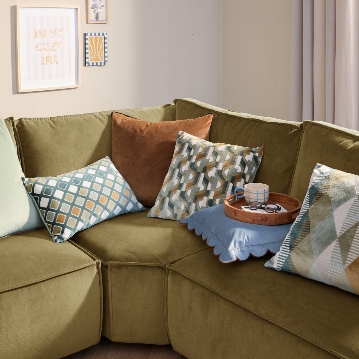 Furn Metro Harlequin Velvet 50cm x 50cm Filled Cushion Green