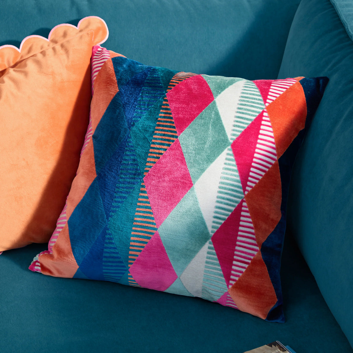 Furn Metro Harlequin Velvet 50cm x 50cm Filled Cushion Multi