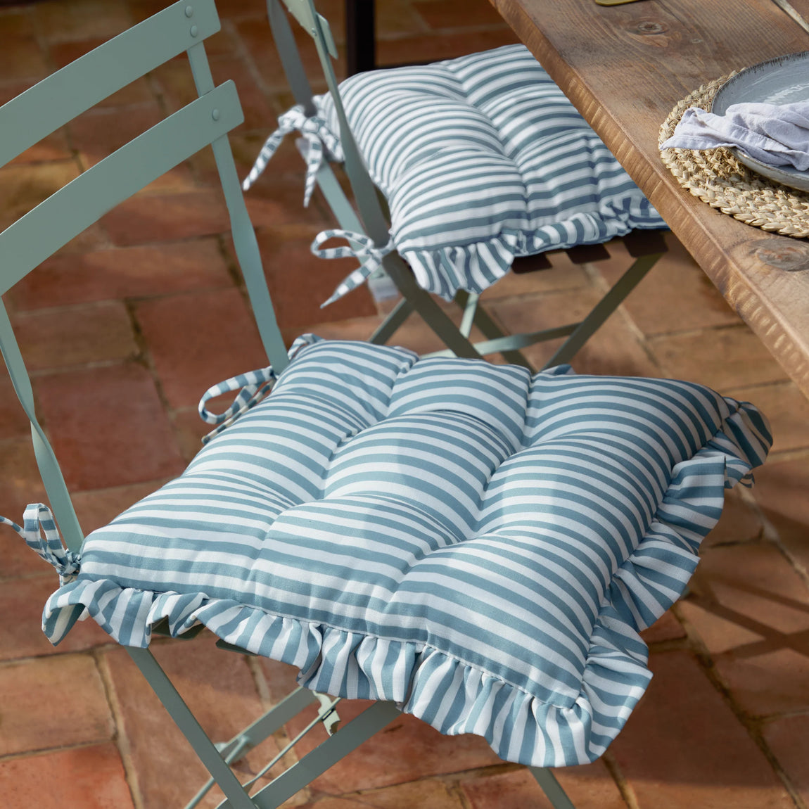 Wylder Millie Ruffle Set of 2 40cm x 40cm Outdoor Seat Pads Blue