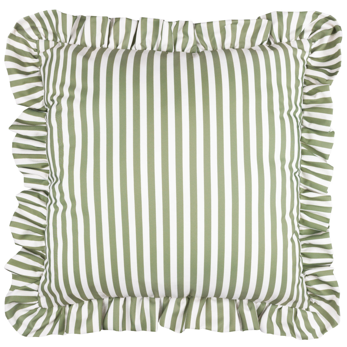 Wylder Nature Millie Ruffle Striped Outdoor Filled Cushion 50cm x 50cm Green