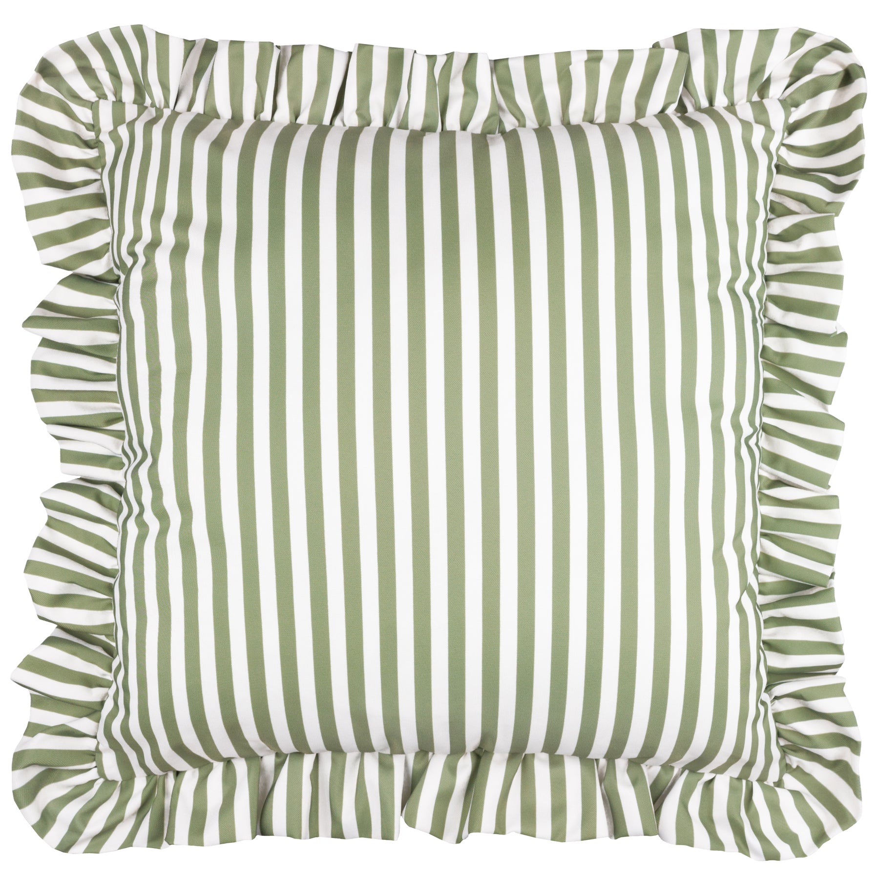Wylder Nature Millie Ruffle Striped Outdoor Filled Cushion 50cm x 50cm Green