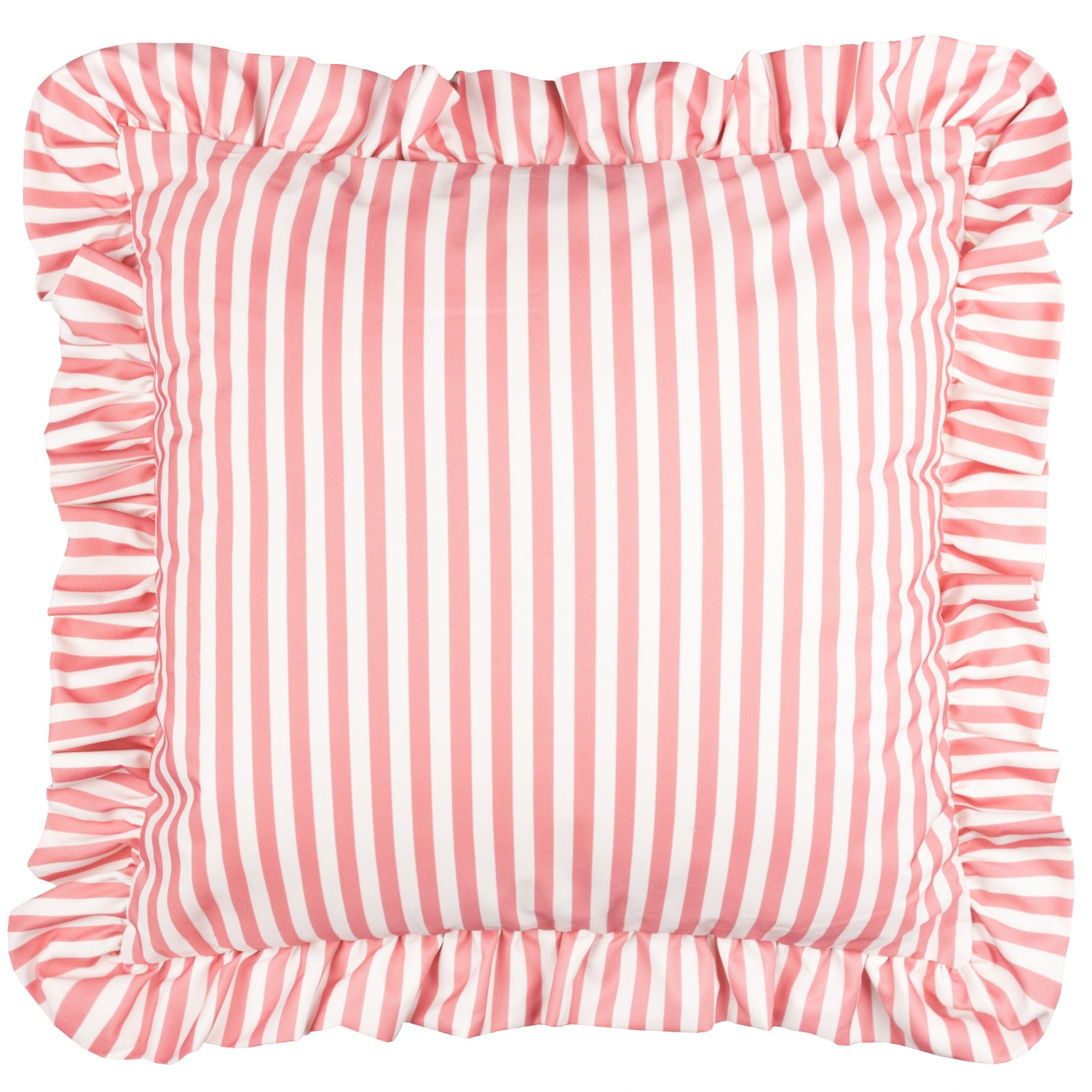 Wylder Nature Millie Ruffle Striped Outdoor Filled Cushion 50cm x 50cm Pink