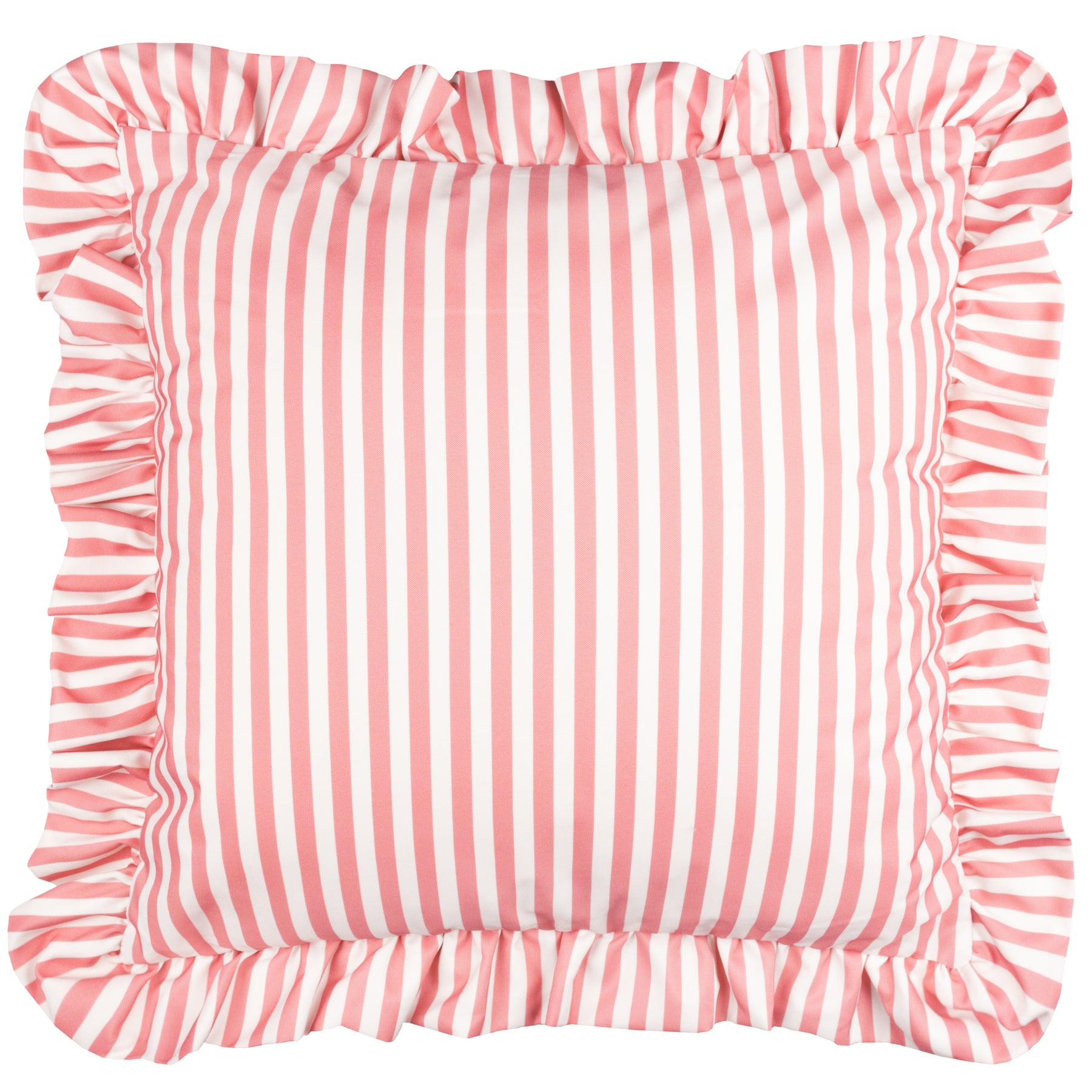 Wylder Nature Millie Ruffle Striped Outdoor Filled Cushion 50cm x 50cm Pink