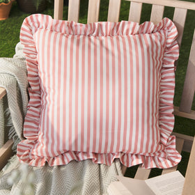 Wylder Nature Millie Ruffle Striped Outdoor Filled Cushion 50cm x 50cm Pink