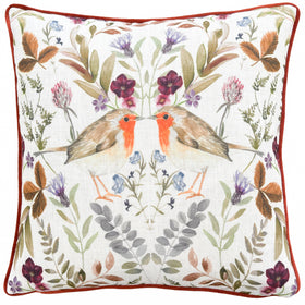 Evans Lichfield Mirrored Robin Watercolour Printed Piped Filled Cushion 43cm x 43cm Sunset