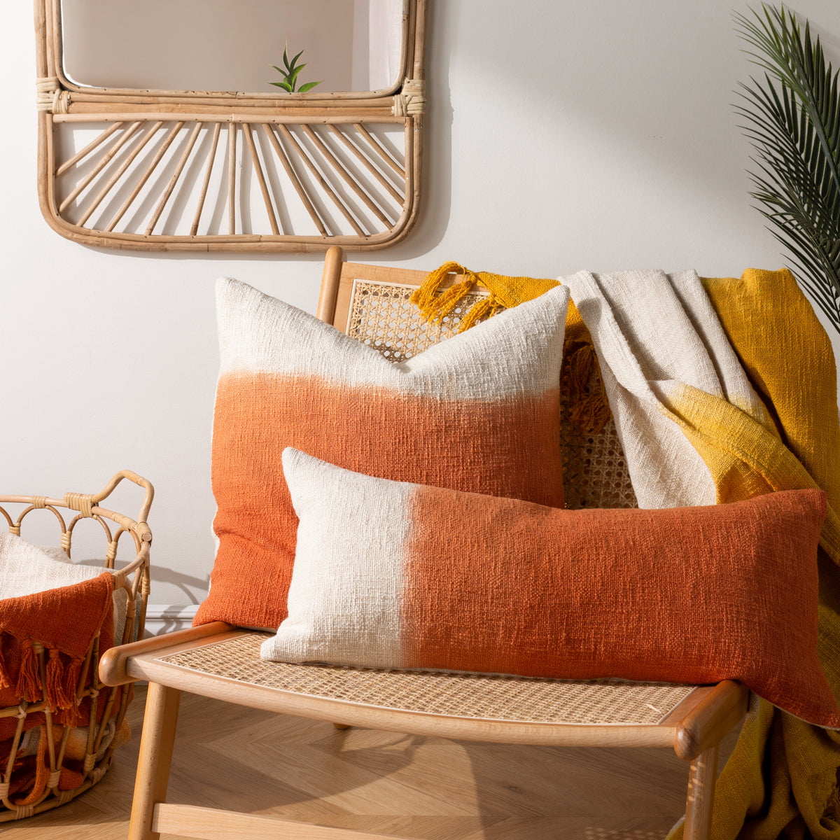 Furn. Mizu Dip Dye Printed 50cm x 50cm Filled Cushion Amber