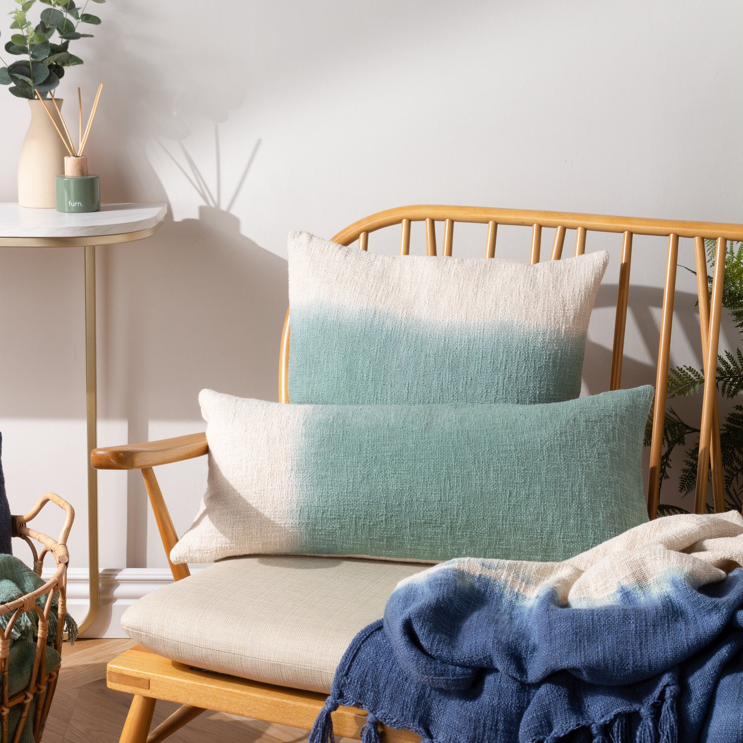 Furn. Mizu Dip Dye Printed 50cm x 50cm Filled Cushion Eucalyptus