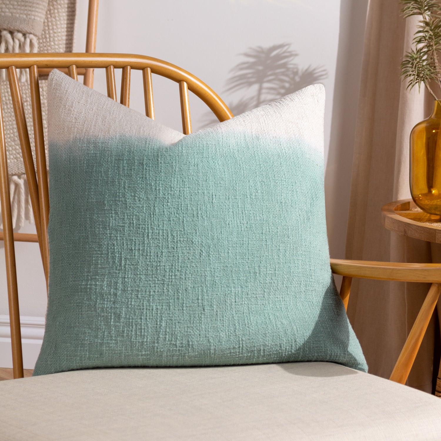Furn. Mizu Dip Dye Printed 50cm x 50cm Filled Cushion Eucalyptus