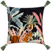 Wylder Tropics Midnight Jungle Velvet Tasselled Filled Cushion 50cm x 50cm Noir