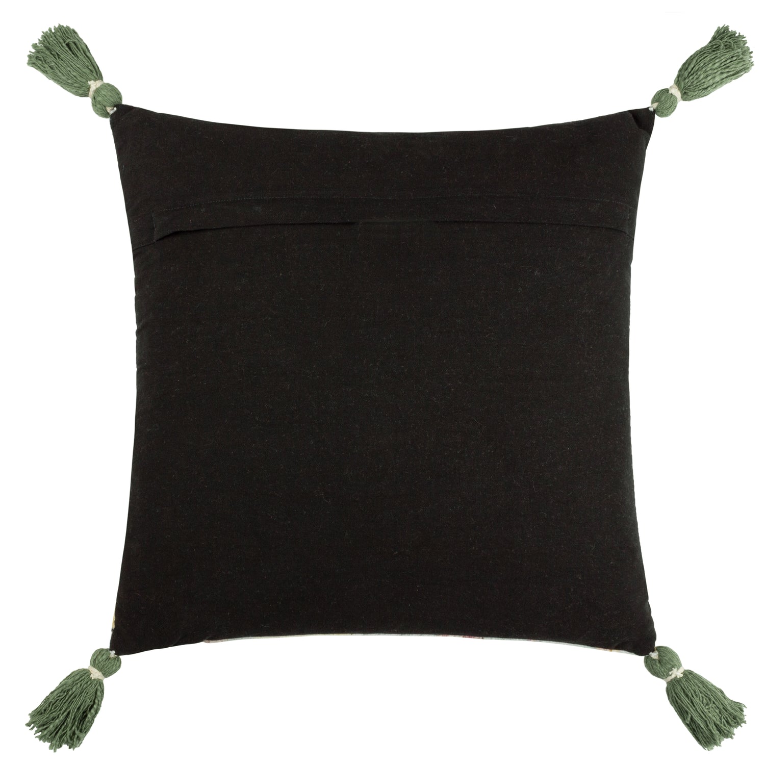 Wylder Tropics Midnight Jungle Velvet Tasselled Filled Cushion 50cm x 50cm Noir