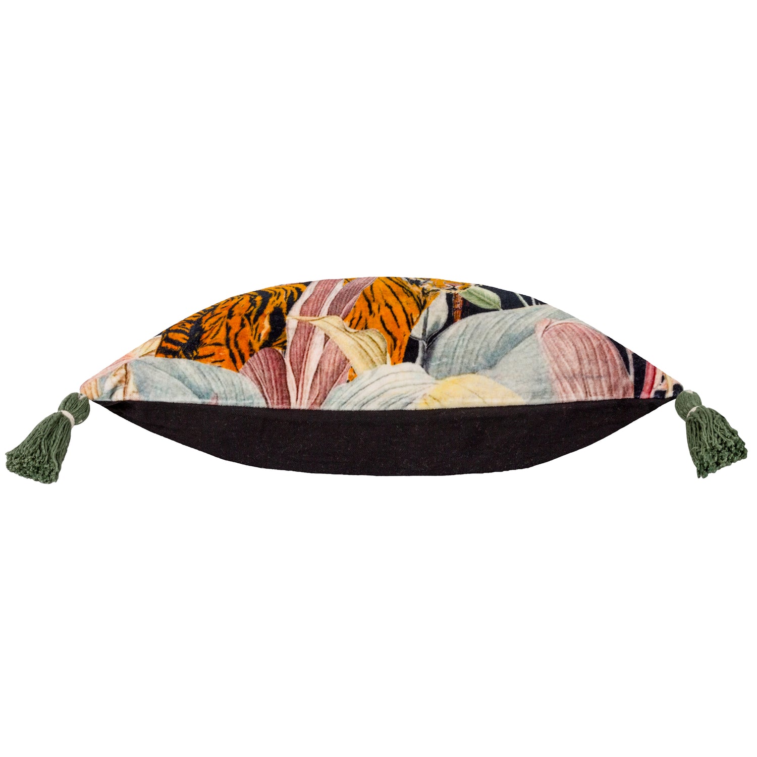 Wylder Tropics Midnight Jungle Velvet Tasselled Filled Cushion 50cm x 50cm Noir