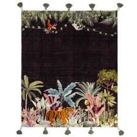 Midnight Jungle Velvet Tasselled Throw 125cm x 150cm Noir