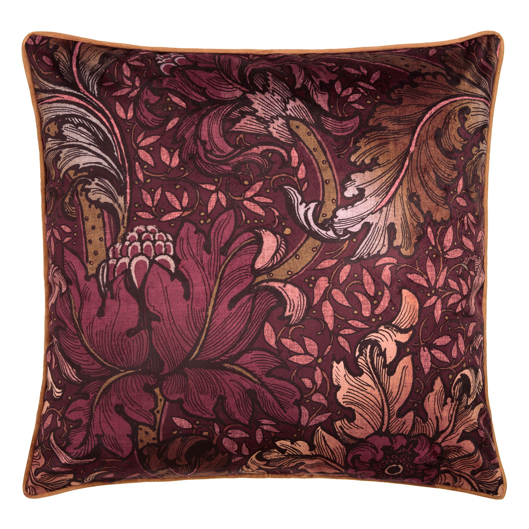 Laurence Llewelyn-Bowen Morris Major Chintz Velvet 55cmx55cm Filled Cushion Burgundy