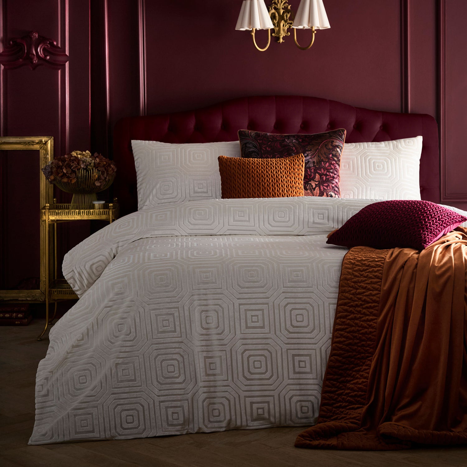 Laurence Llewelyn-Bowen Morris Major Chintz Velvet 55cmx55cm Filled Cushion Burgundy