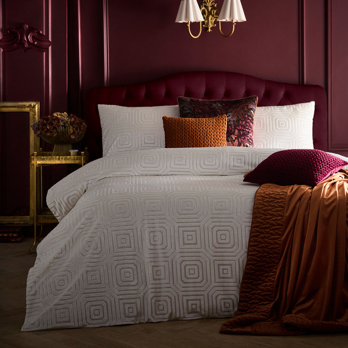 Laurence Llewelyn-Bowen Morris Major Chintz Velvet 55cmx55cm Filled Cushion Burgundy