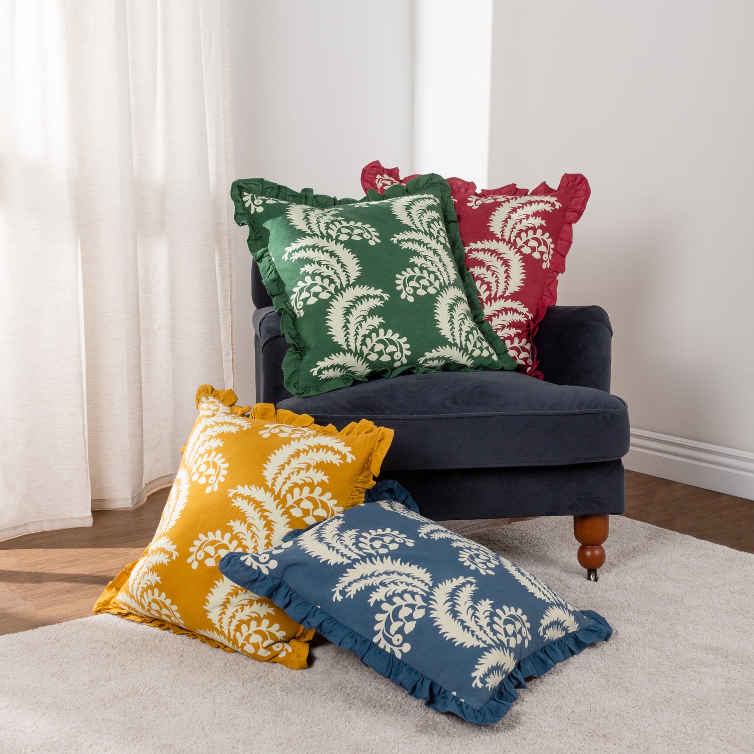 Paoletti Montrose Floral Printed 50cm x 50cm Filled Cushion French Blue
