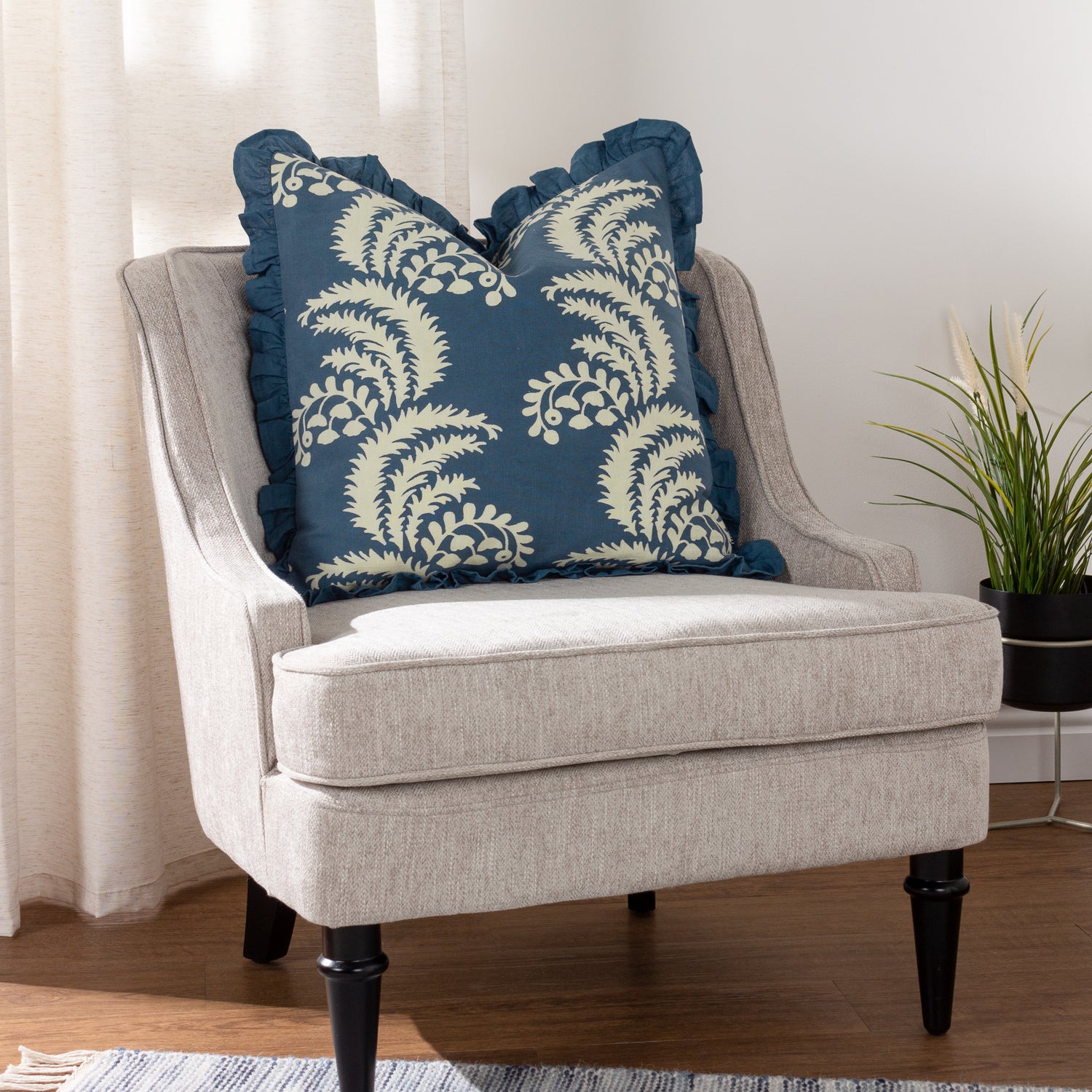 Paoletti Montrose Floral Printed 50cm x 50cm Filled Cushion French Blue