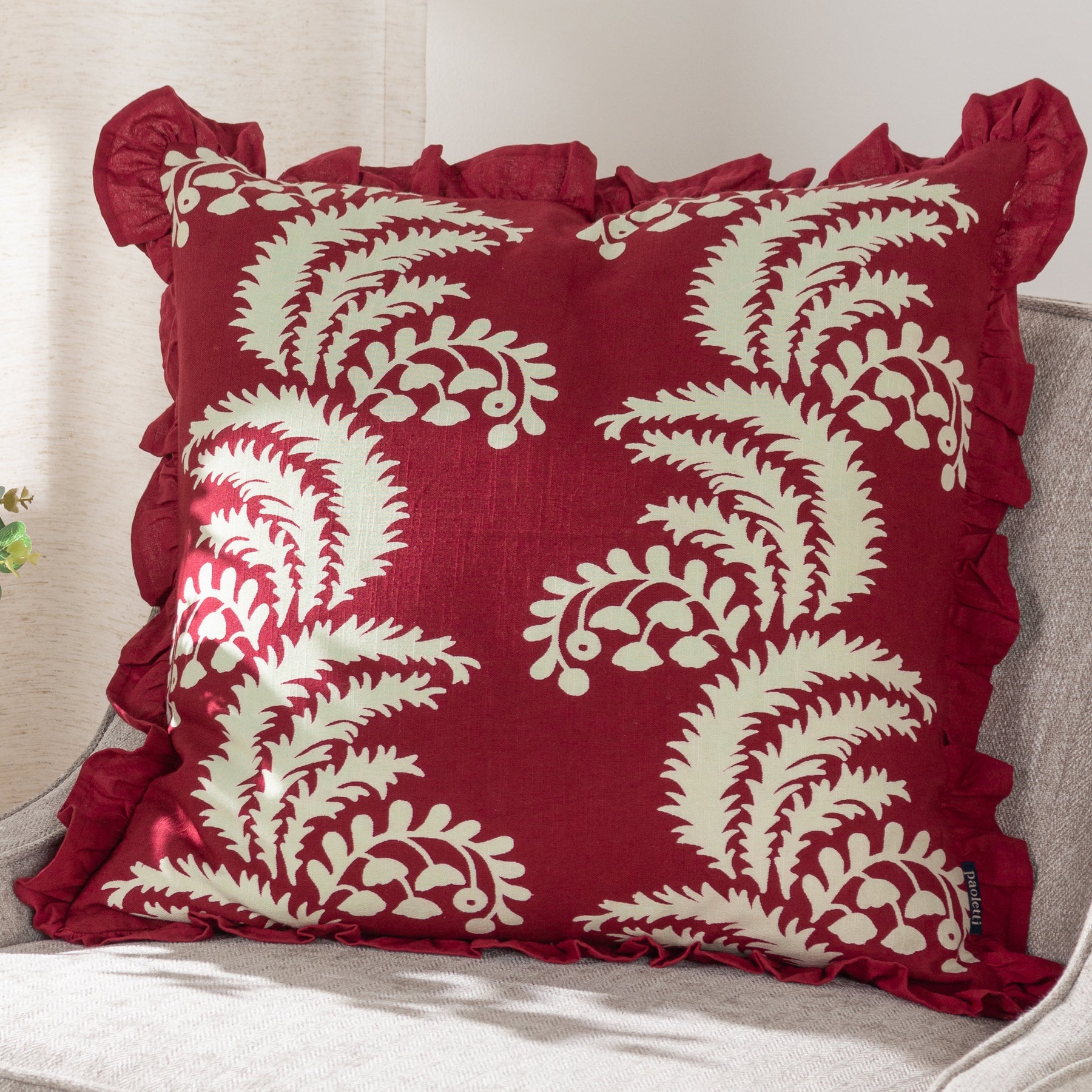 Paoletti Montrose Floral Printed 50cm x 50cm Filled Cushion Redcurrent