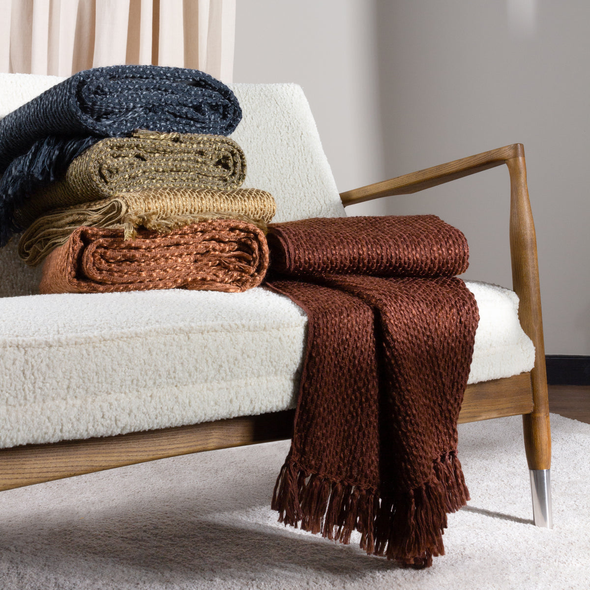Morni Woven Tasselled 130cm x 180cm Throw Hazel