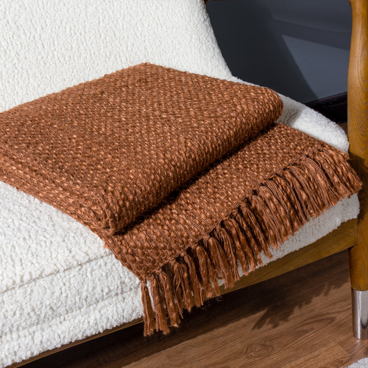Morni Woven Tasselled 130cm x 180cm Throw Hazel