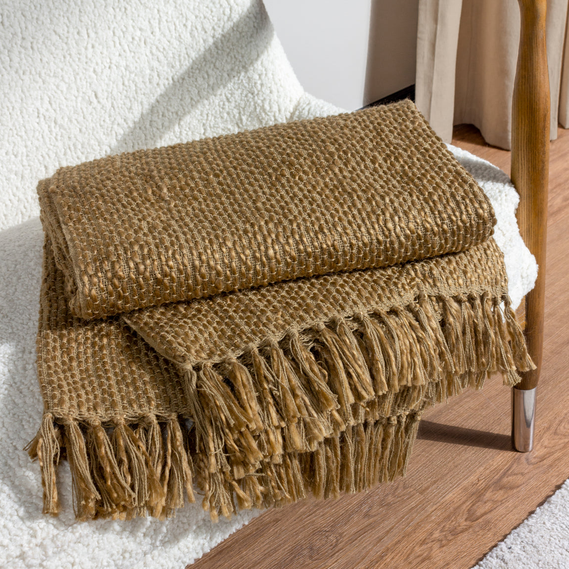 Morni Woven Tasselled 130cm x 180cm Throw Olive