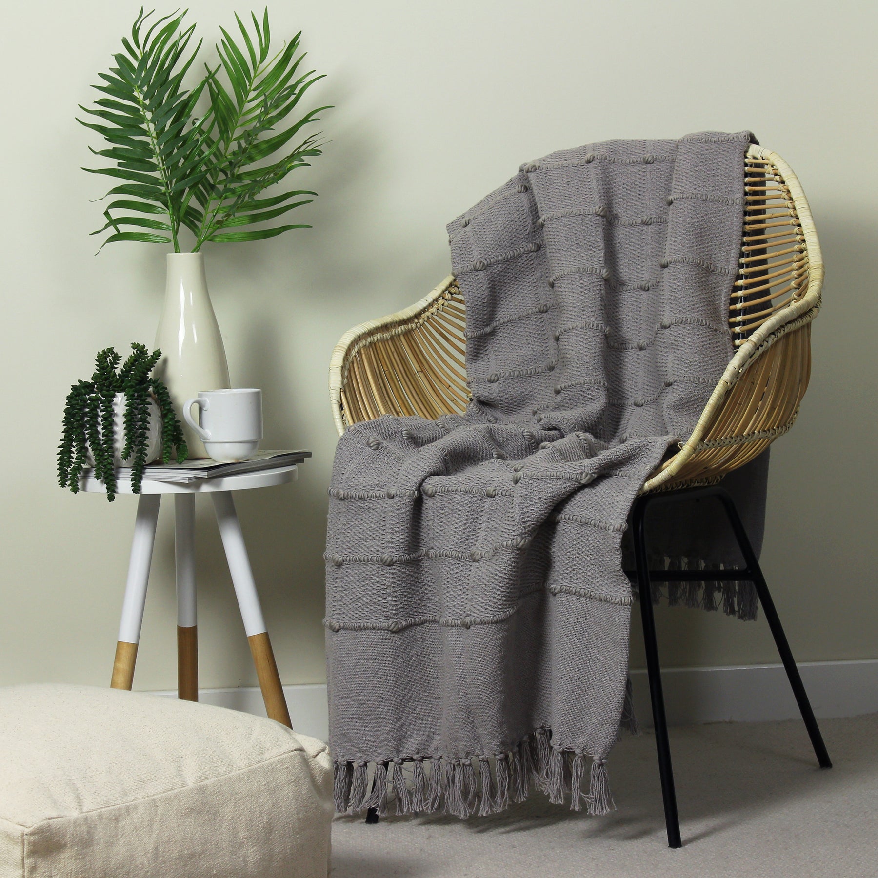 Motti Woven Tufted Stripe 140cm x 180cm Throw Grey