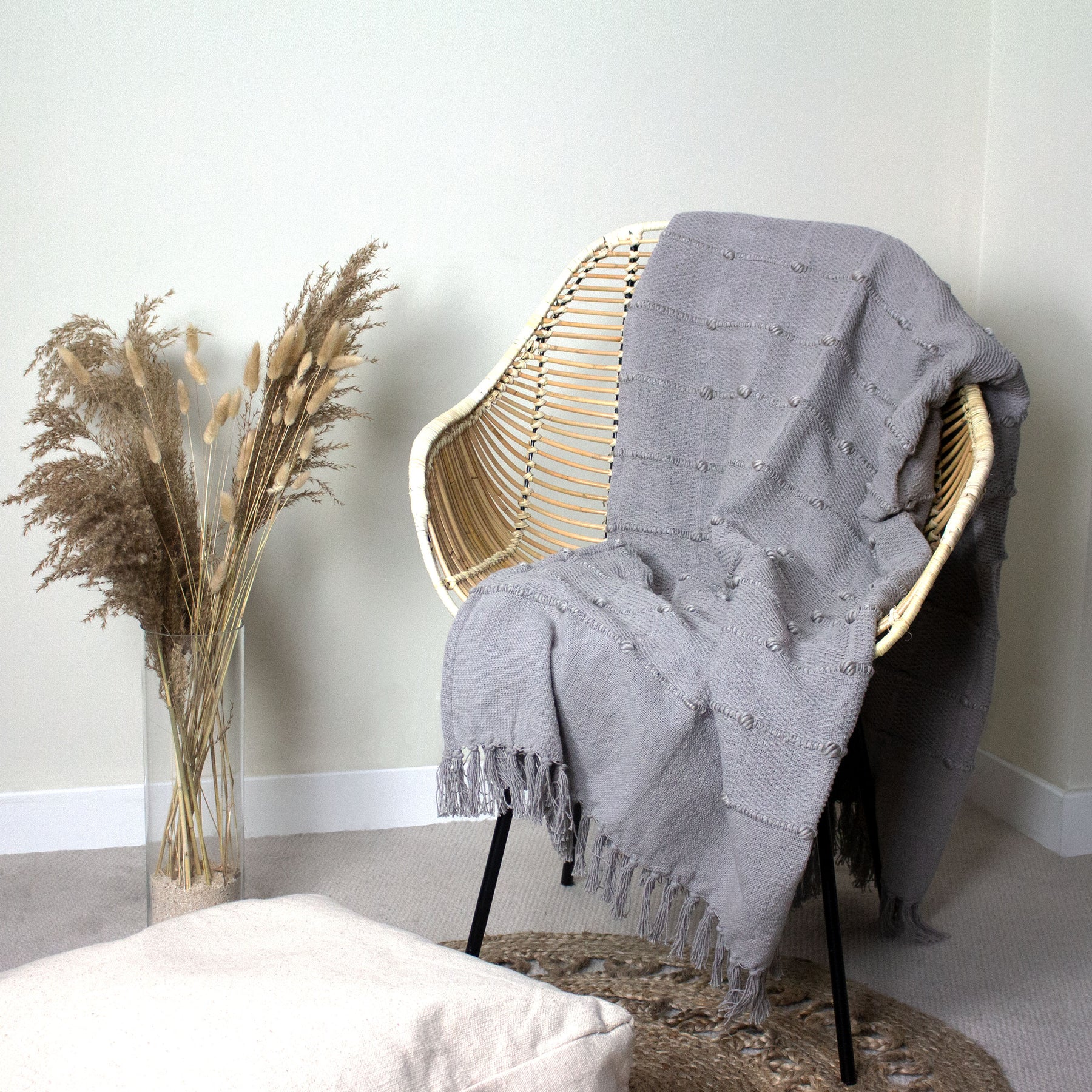 Motti Woven Tufted Stripe 140cm x 180cm Throw Grey