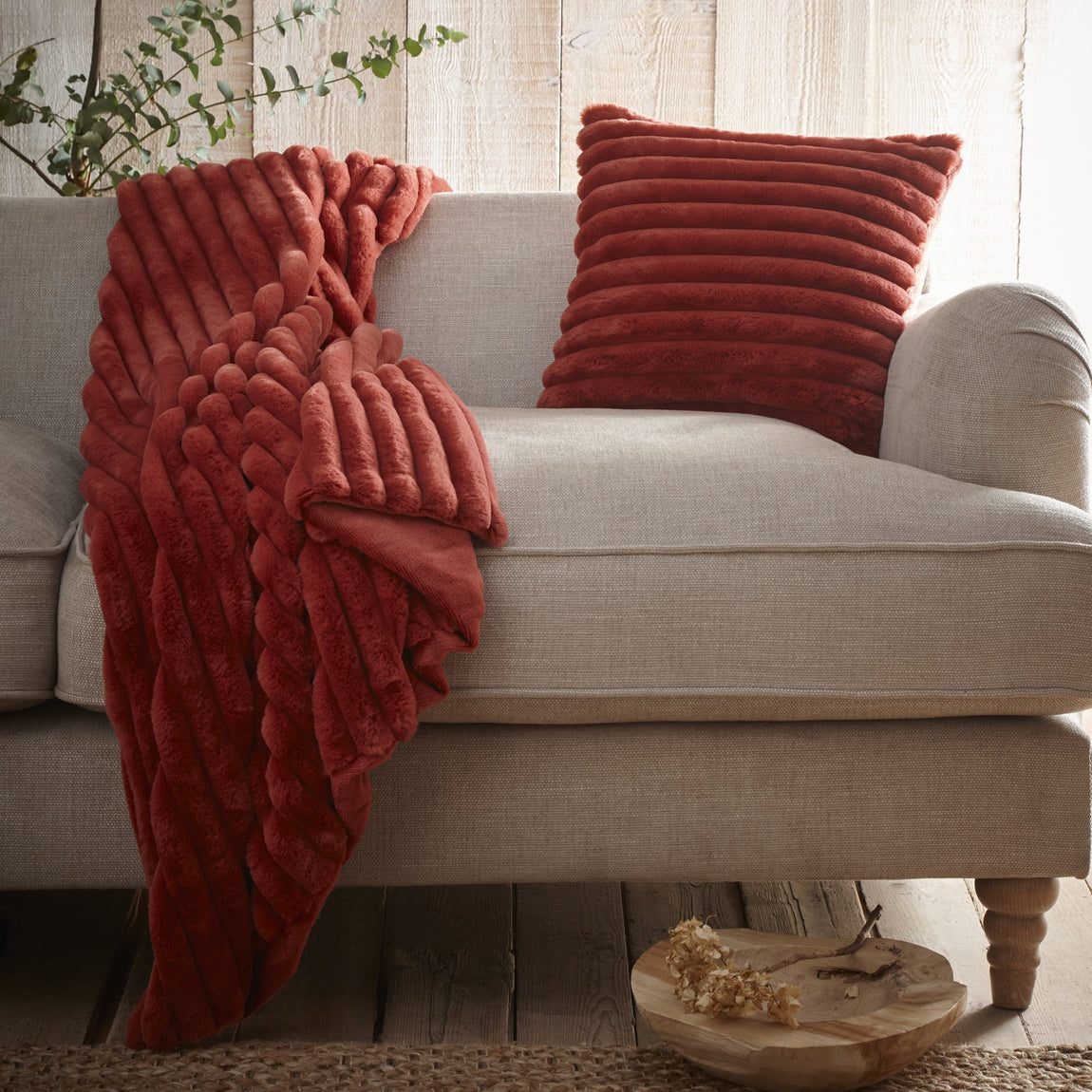 Appletree Morritz Faux Fur 130cm x 180cm Bedspread Terracotta