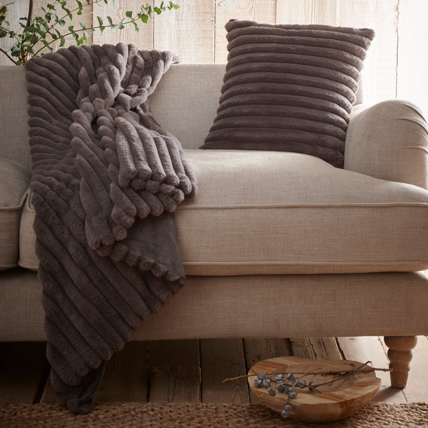 Appletree Morritz Faux Fur Filled Cushion 43cm x 43cm Charcoal