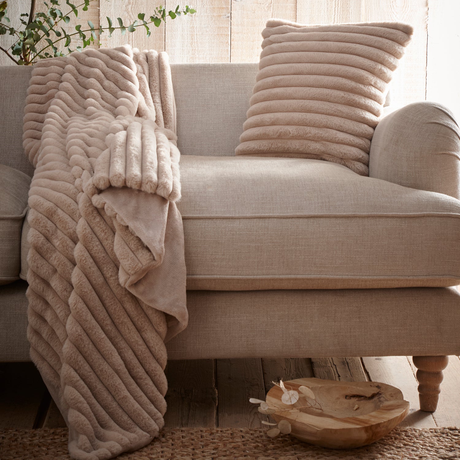 Appletree Morritz Faux Fur Filled Cushion 43cm x 43cm Natural