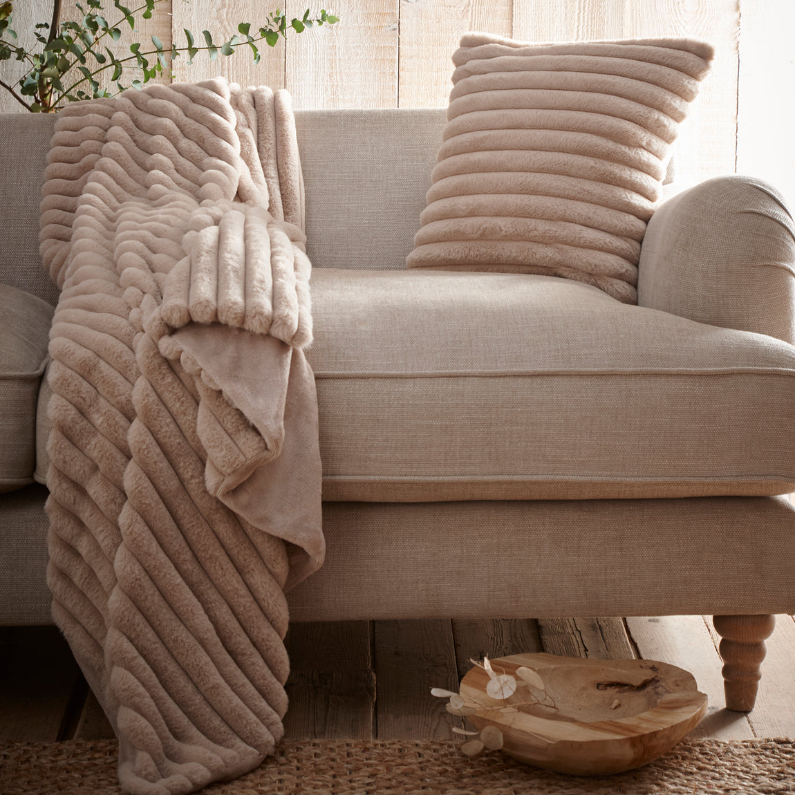 Appletree Morritz Faux Fur Filled Cushion 43cm x 43cm Natural