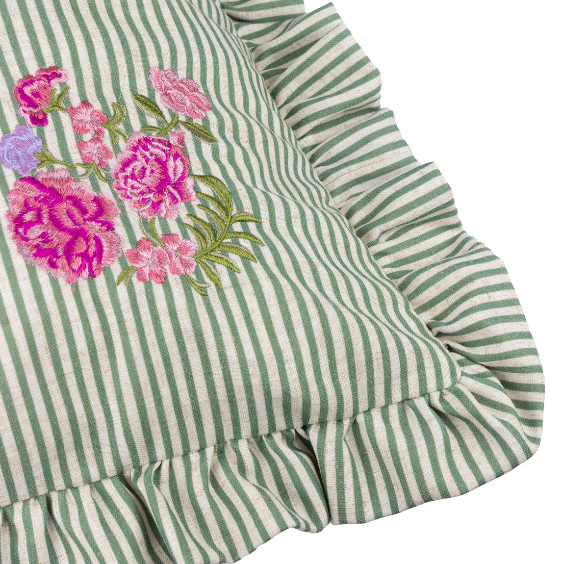 Wylder Martha Embroidered Ruffle 50cm x 50cm Filled Cushion Sage