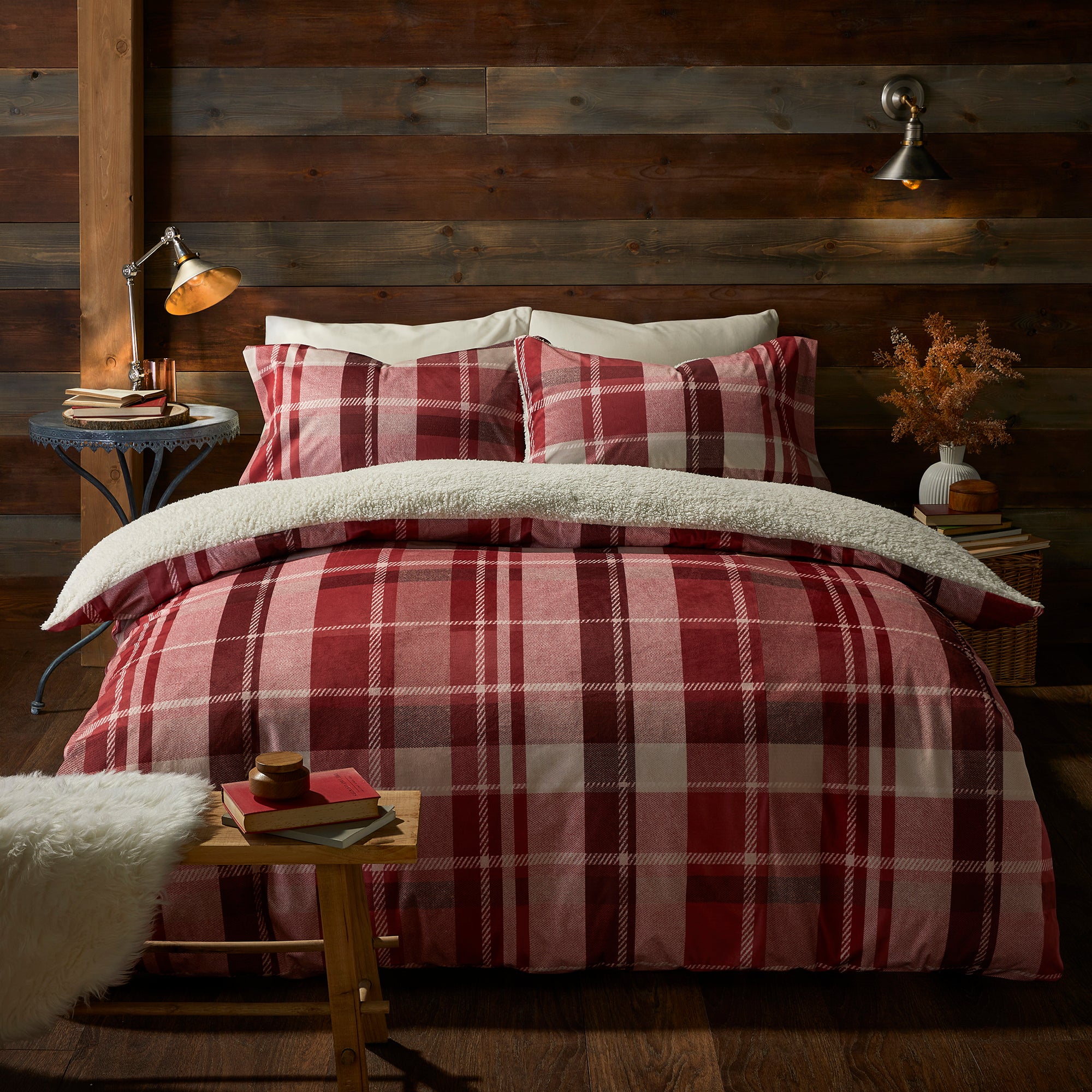 Check Pattern Bed Linen Fusion Mulford Check Duvet Cover Bedding Set Red | Free Delivery ...