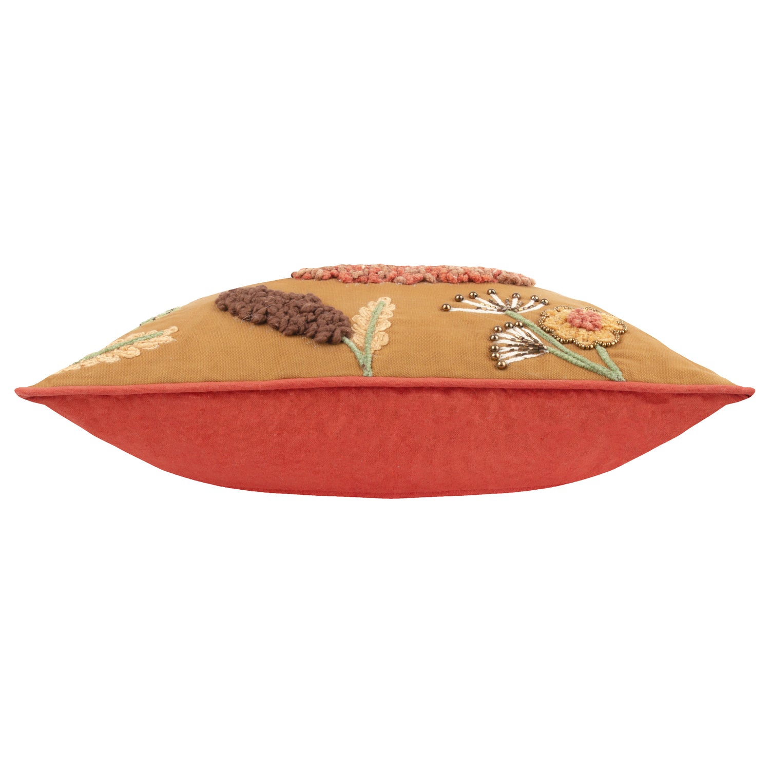 Mushroom Dell Embroidered Cotton Filled Cushion 45cm x 45cm Autumn Gold