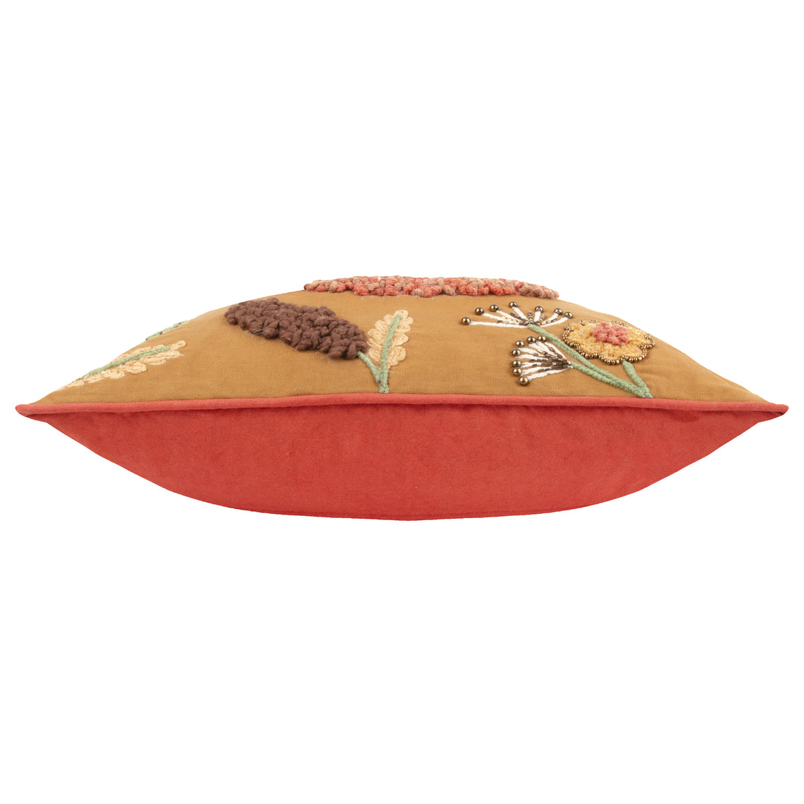 Mushroom Dell Embroidered Cotton Filled Cushion 45cm x 45cm Autumn Gold
