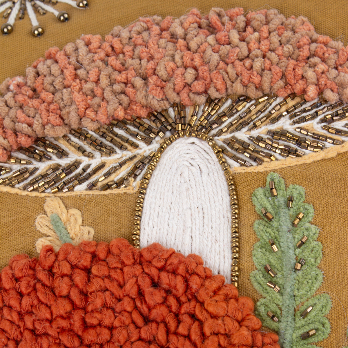 Mushroom Dell Embroidered Cotton Filled Cushion 45cm x 45cm Autumn Gold