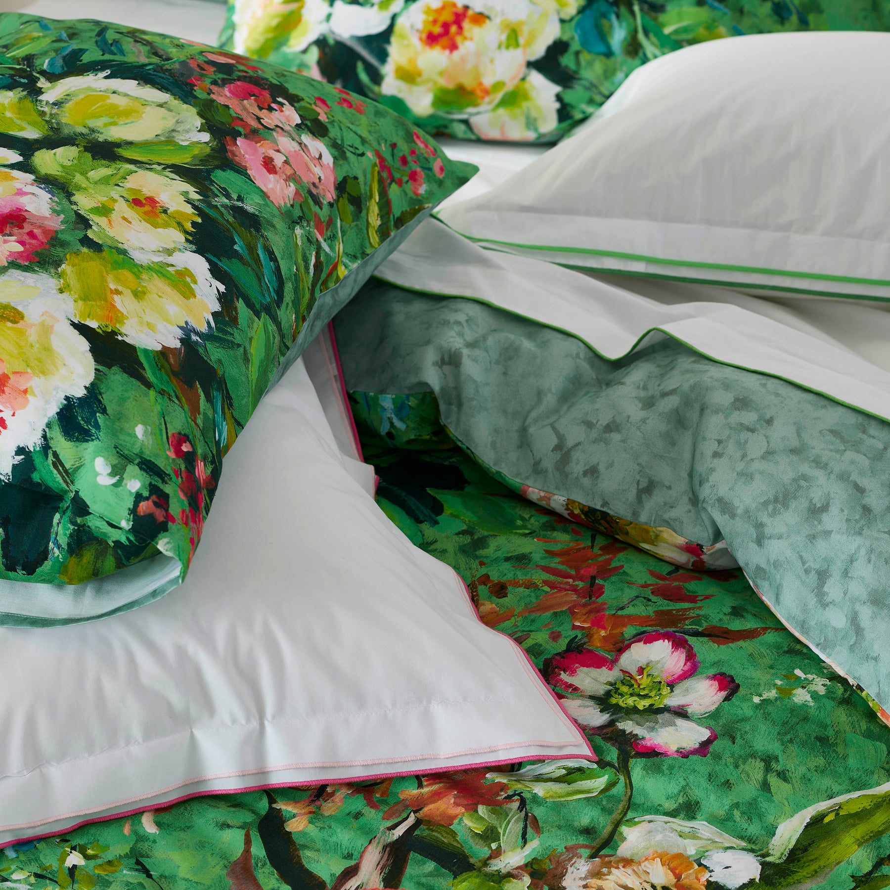 Designers Guild Margaretta Pair of Housewife Pillowcases Emerald Green