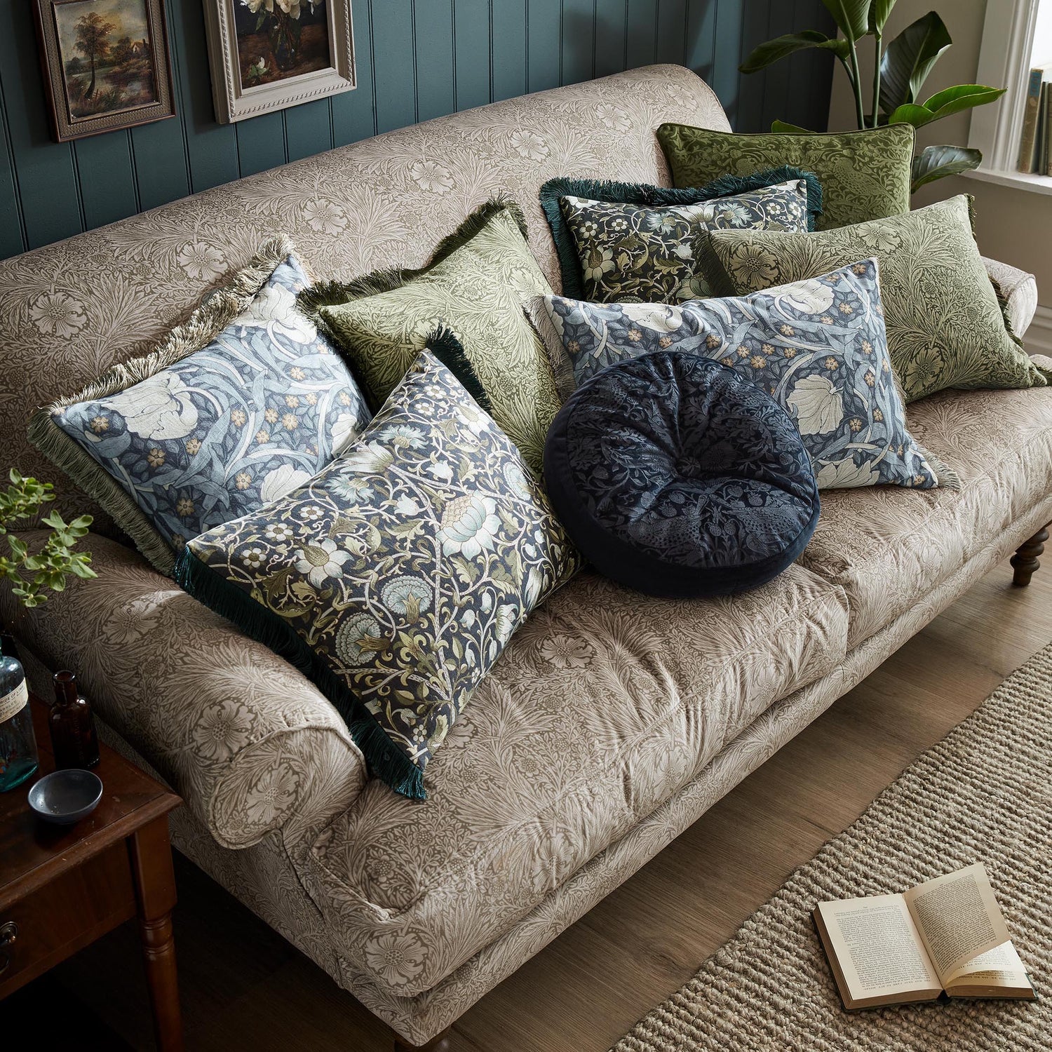 William Morris At Home Marigold 50cm x 50cm Filled Cushion Olive