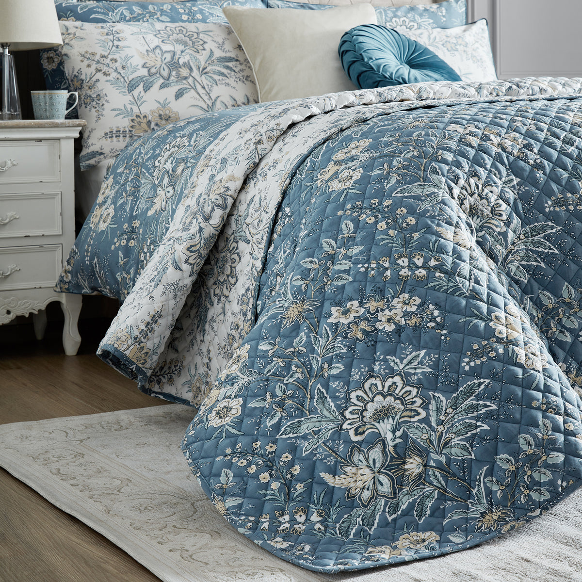 Laura Ashley Marlbrook 235cm x 235cm Bedspread Dusky Seaspray