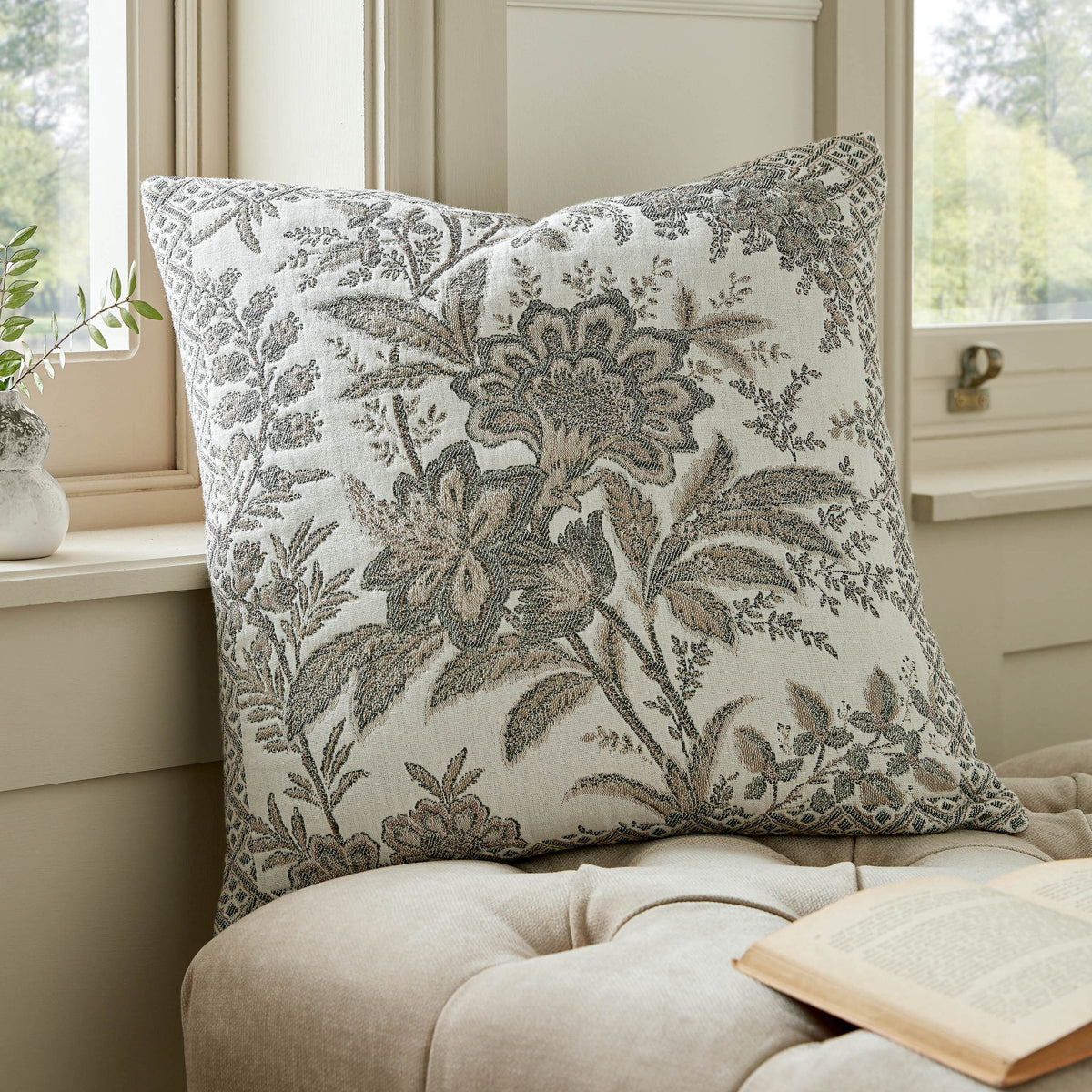 Laura Ashley Marlbrook Jacquard 45cm x 45cm Filled Cushion Truffle