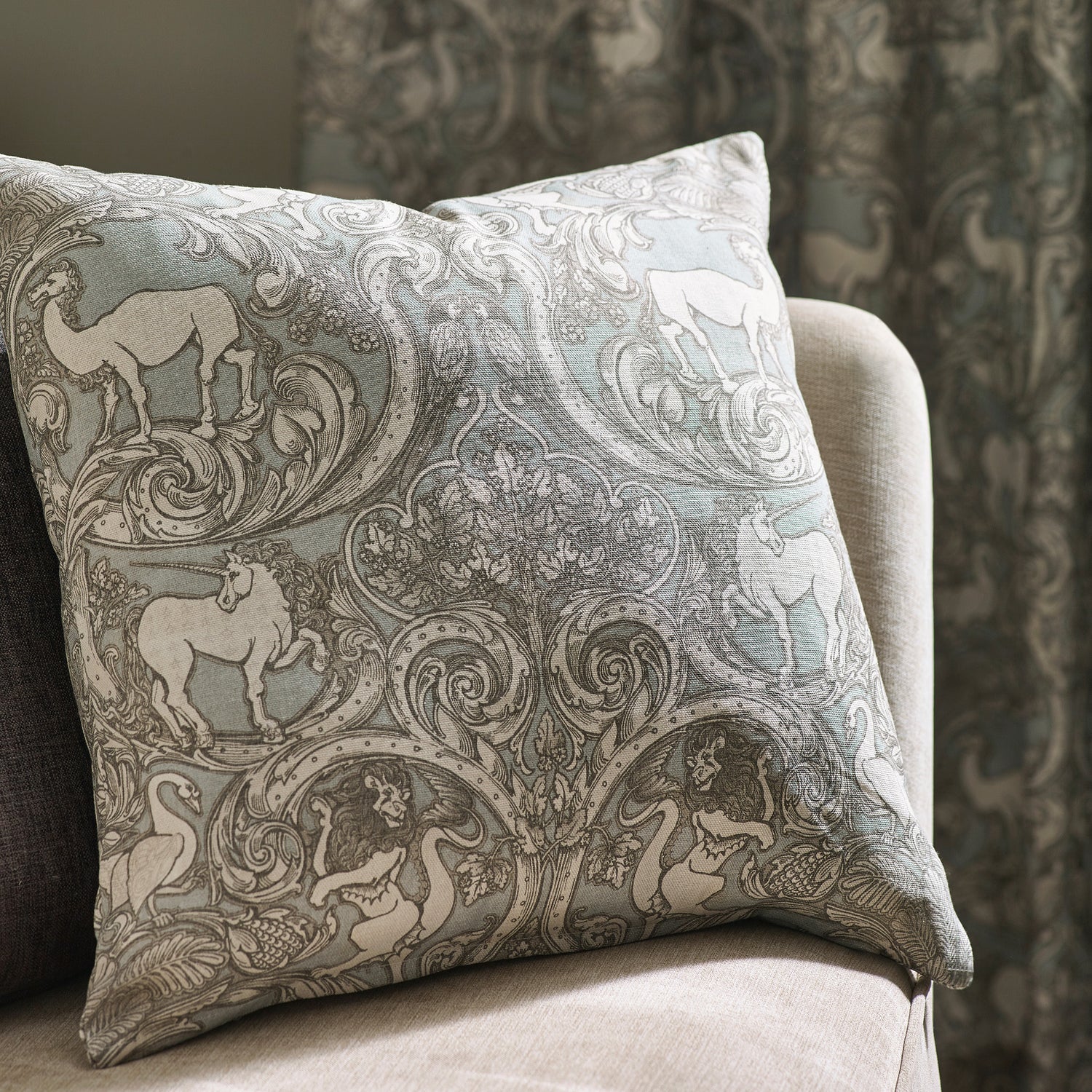 HOUSE Llewelyn-Bowen Menagerie Artois Printed Made To Measure Curtains Powder Blue