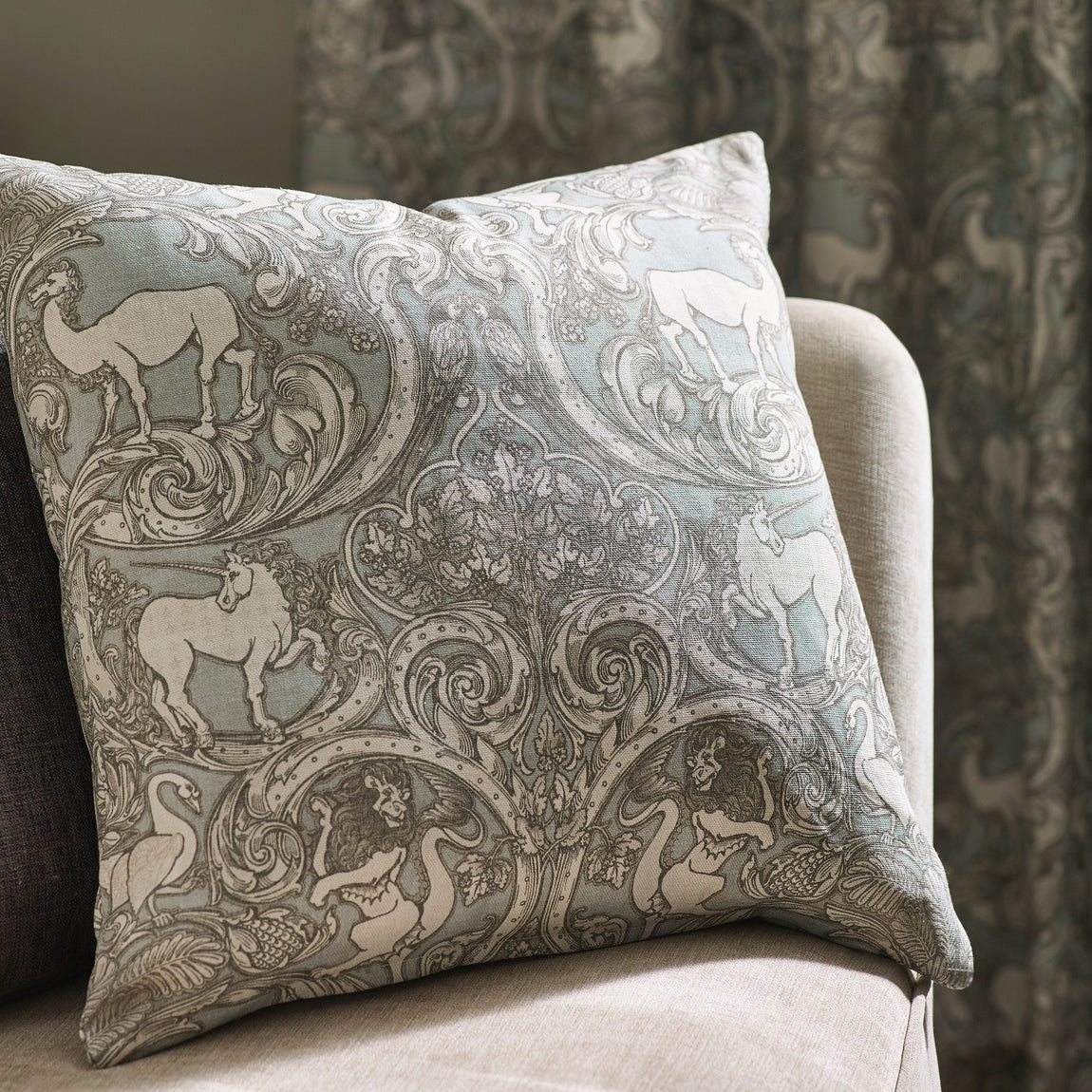 HOUSE Llewelyn-Bowen Menagerie Artois Printed Made To Measure Curtains Powder Blue