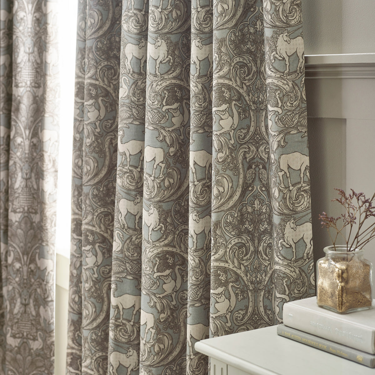 HOUSE Llewelyn-Bowen Menagerie Artois Printed Made To Measure Roman Blind Powder Blue
