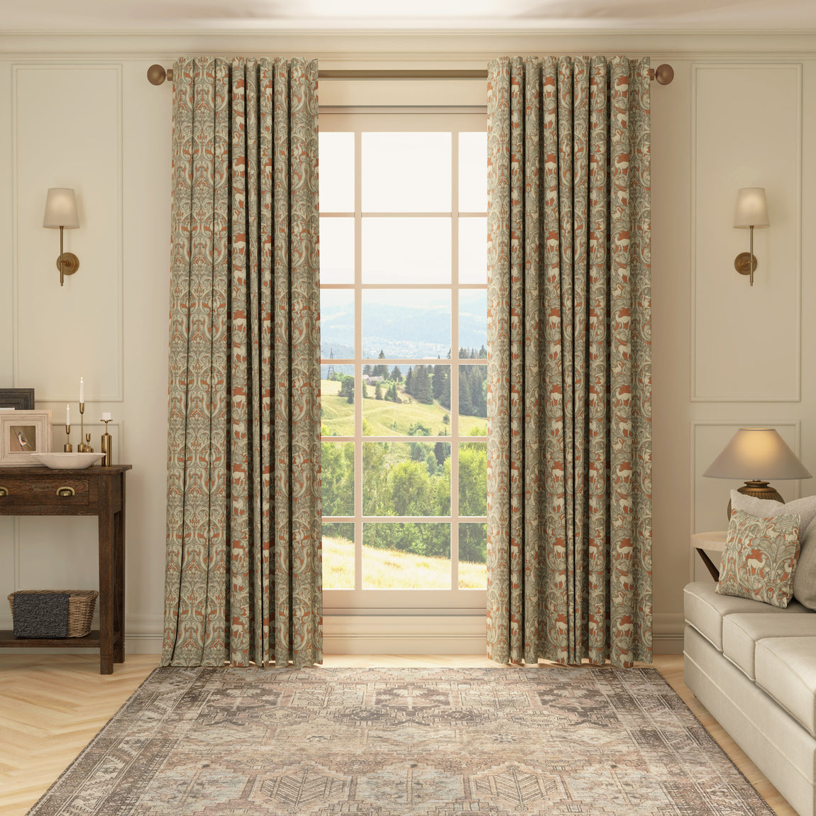 HOUSE Llewelyn-Bowen Menagerie Artois Printed Made To Measure Curtains Scarlet